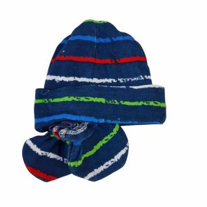 GORRITO Y MITONES ALG AZUL RAYAS DE COLORES AZUL ROJO BCO VERDE BB