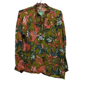 BLUSA VERDE NARANJA  FLORES ABERTURA MANGAS INDIAN T L