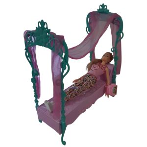 CAMA PARA MUÑECA FLACA ROSA VERDE CON MUÑECA