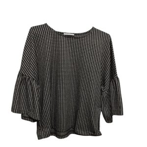 REMERA HILO CUADRILLE GRIS NEGRO VOLADOS MANGAS ZARA T S