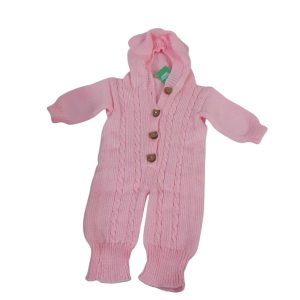 ENTERITO DE LANA ROSADO  BOTONES GATO MARRON CAPUCHA T3/6M APROX