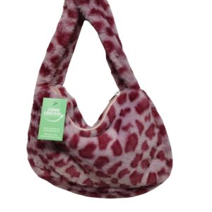 CARTERA PELUDITA ANIMAL PRINT LILA ROSADO