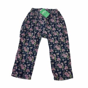 PANTALON PANA AZUL FLORES ROSADAS FACHERITOS T02