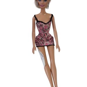 BARBIE VESTIDO ROSA NEGRO FLORES