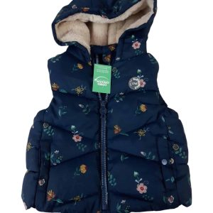 CHALECO INFLADITO AZUL FLORES INT POLAR CAPUCHA ZARA BABY T6/9M