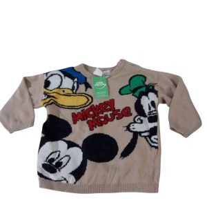 BUZO LANA MARRON DONALD MICKEY GOOFY T6/9M GT H&M