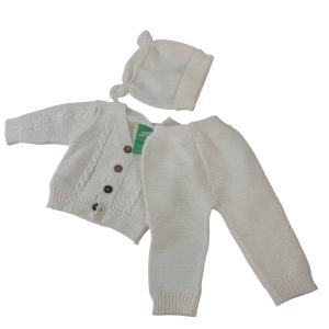 CONJ SACO PANT Y GORRO LANA BCO SIN MARCA T0/1M