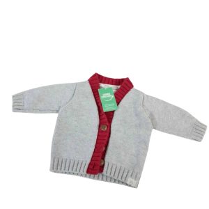 SACO TEJIDO GRIS BORDE ROJO MIAU T0/3M