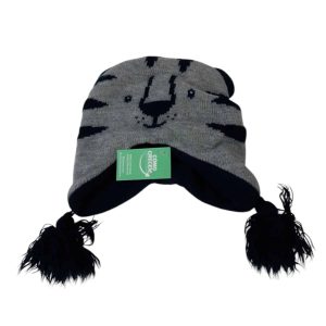 GORRO LANA GRIS TIGRE INT POLAR AZUL POMPONES 6/12M