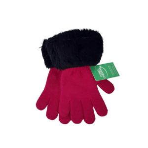 GUANTES DE LANA FUCSIA PUÑO PIEL NEGRA