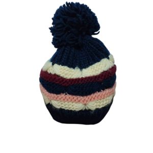 GORRO LANA AZUL ROSADO BORDO CREMITA POM POM FORRADO