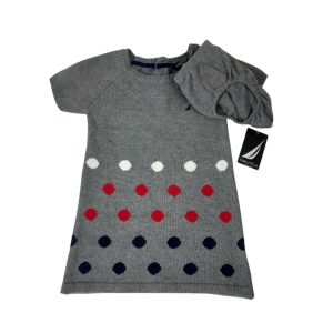 VESTIDO C BOMBACHA LANA GRIS LUNARES BCO AZUL ROJO NAUTICA T12M NUEVO