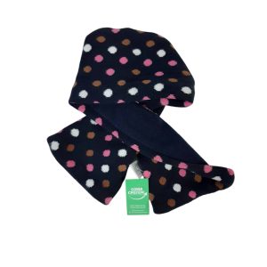 BUFANDA LANA AZUL LUNARES BCO ROSA MARRON