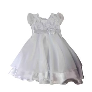 VESTIDO FIESTA BLANCO LAZO FLOR MAGACE T4