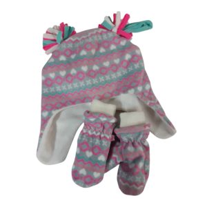 GORRO POLAR CON MITONES POLAR GRIS ROSADO PLACE T4/5