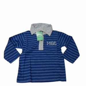 REMERA RAYADA AZUL CUELLO GRIS DOS BOTONES 1 T6/9M APROX