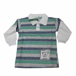 REMERA RAYADA AZUL VERDE CUELLO BCO T1 9M APROX