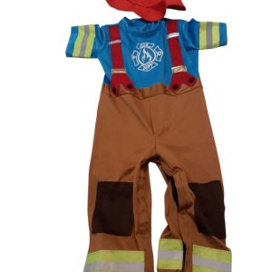 DISFRAZ BOMBERO CELESTE CON GORRO ROJO 18/24M