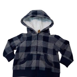 CAMPERA POLAR CUADRILLE GRIS AZUL CAPUCHA CORDERITO CARTERS T3M