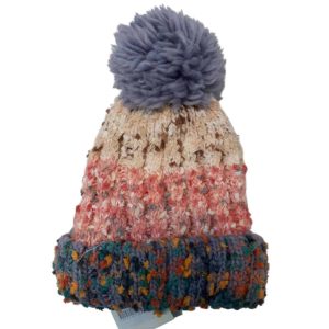 GORRO BEIGE ROSADO MULTICOLOR POM PON FORRADO PELUDITO CORAL