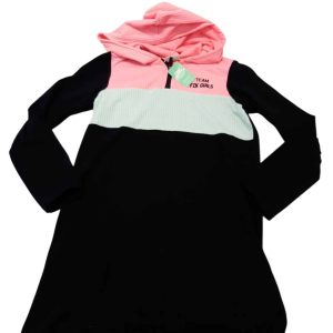 VESTIDO ALG NEGRO CAPUCHA ROSADO CELESTE CIERRE FUZARKA T9/10