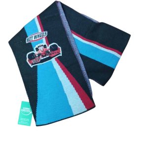BUFANDA LANA GRIS CELESTE ROJO BLANCO HOT WHEELS