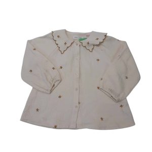 BLUSA BLANCA HILO FLORES MARRONES CUELLO ZARA T4/5