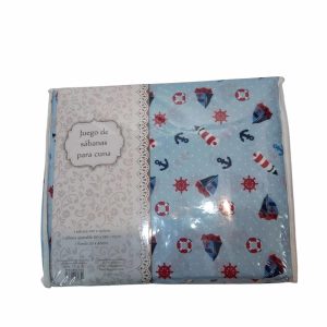 JUEGO DE SABANAS DE CUNA CELESTE BARCOS ANCLAS 100X140