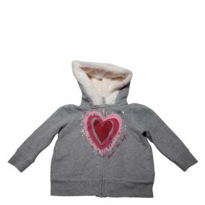 CAMPERA ALG GRIS CORAZONES ROSA PIEL CAPUCHA OSH KOSH T12M