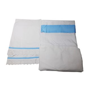 JUEGO SABANAS CUNA FUNCIONAL BLANCO CELESTE PUNTITOS