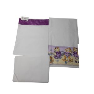 juego sabanas blanca borde violeta puntitos