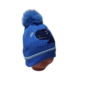 GORRO LANA CELESTE DINOSAURIO AZUL POMPON