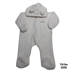 ENTERITO PIJAMA PELUDITO BCO CAPUCHA OREJITAS AKAS T0/3M