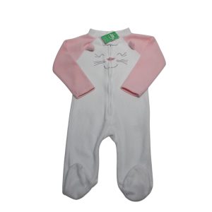 PIJAMA POLAR BCO MANGAS ROSA CARITA GATO BAS T6/9M