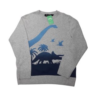 BUZO TEJIDO GRIS DINOS AZULES GUAPA T8