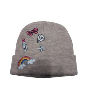 GORRO HILO BEIGE GRIS MOÑA ARCOIRIS DIAMANTE