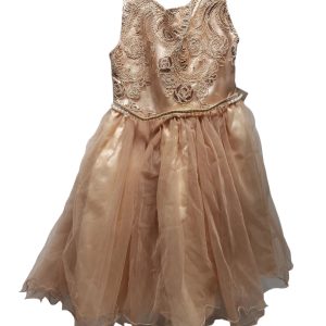 VESTIDO DE FIESTA DORADO LENTEJUELAS SIMIL PERLAS ENGANCHE T4/6AP