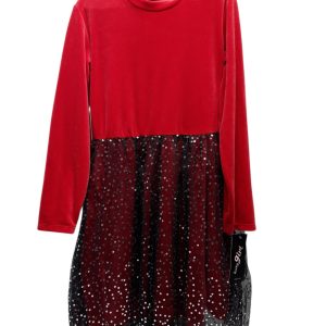 VESTIDO PIEL DURAZNO ROJO POLLERA NEGRA LENTEJUELAS LUCKY GIRL T12