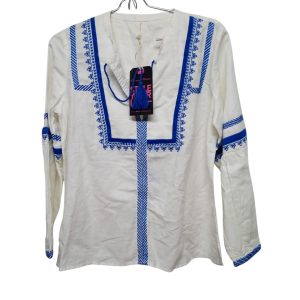 BLUSA TIPO CAMISA BCA BORDADO EN CELESTE PIOLAS THOMAS TRENT T XS NUEV
