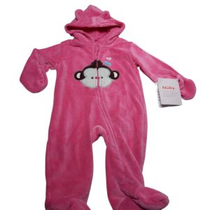 ENTERITO PELUDITO FUCSIA MONO CAPUCHA NUBY T9/12M NUEVO