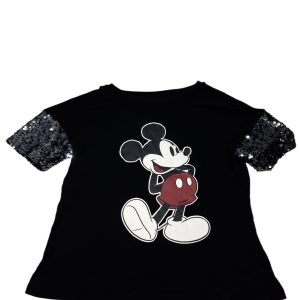 REMERA NEGRA MICKEY MANGAS LENTEJUELAS DISNEY TP