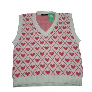 CHALECO LANA BCO ROMBOS CON CORAZONES ROSA NUCLEO TSAPROX 16