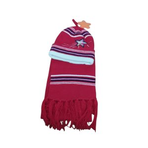 CONJUNTO BUFANDA GORRO ROJO AZUL ROSADO BCO ESTRELLA