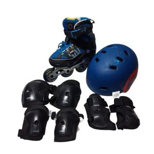 SET PATINES AZULES NEGROS CON PROTECCIONES CASCO DET VARIOS MEDIAS Y E