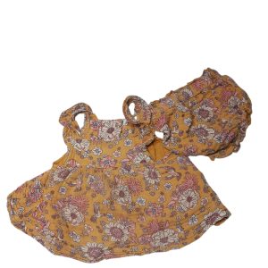 CONJ BLUSA Y SHORT MOSTAZA FLORES LINO ANGEL DEAR T3/6M