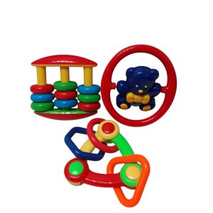 3 SONAJEROS PLASTICOS DE COLORES ROJO AZUL AMARILLO VERDE OSITO