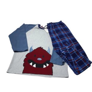 CONJ PIYAMA REMERA Y PANT POLAR GRIS AZUL MOUNSTRO SACKS T14 FR