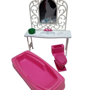BAÑO CON ESPAJO BAÑERA -SIN CANILLA- Y WATER FUCSIA SIN TAPA