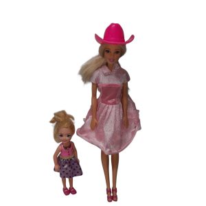 MUÑECA BARBIE VESTIDO ROSADO SOMBRERO CON MINI MUÑECA HIJA