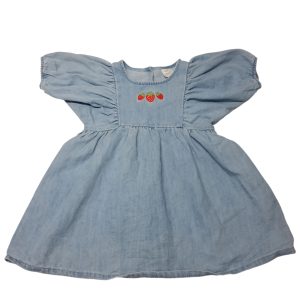VESTIDO JEAN CLARITO FRUTILLAS BORDADAS H&M T12/18M